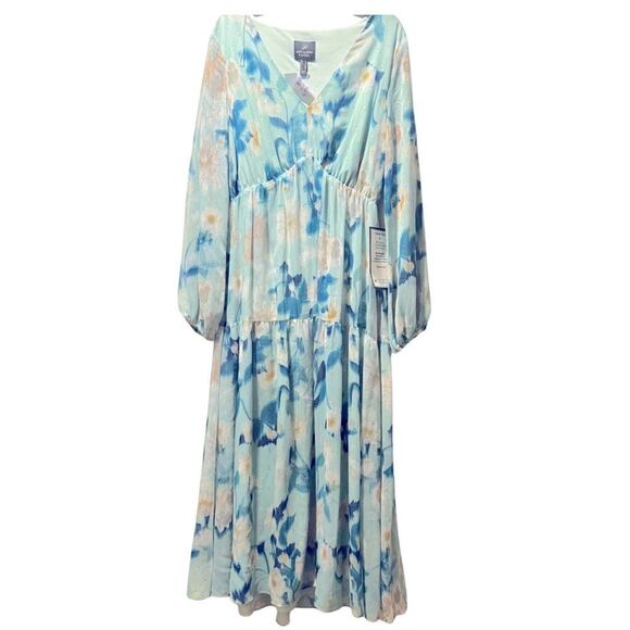 Adrianna Papell Women's Floral Chiffon Tiered Dress mint size 6 - Picture 14 of 16